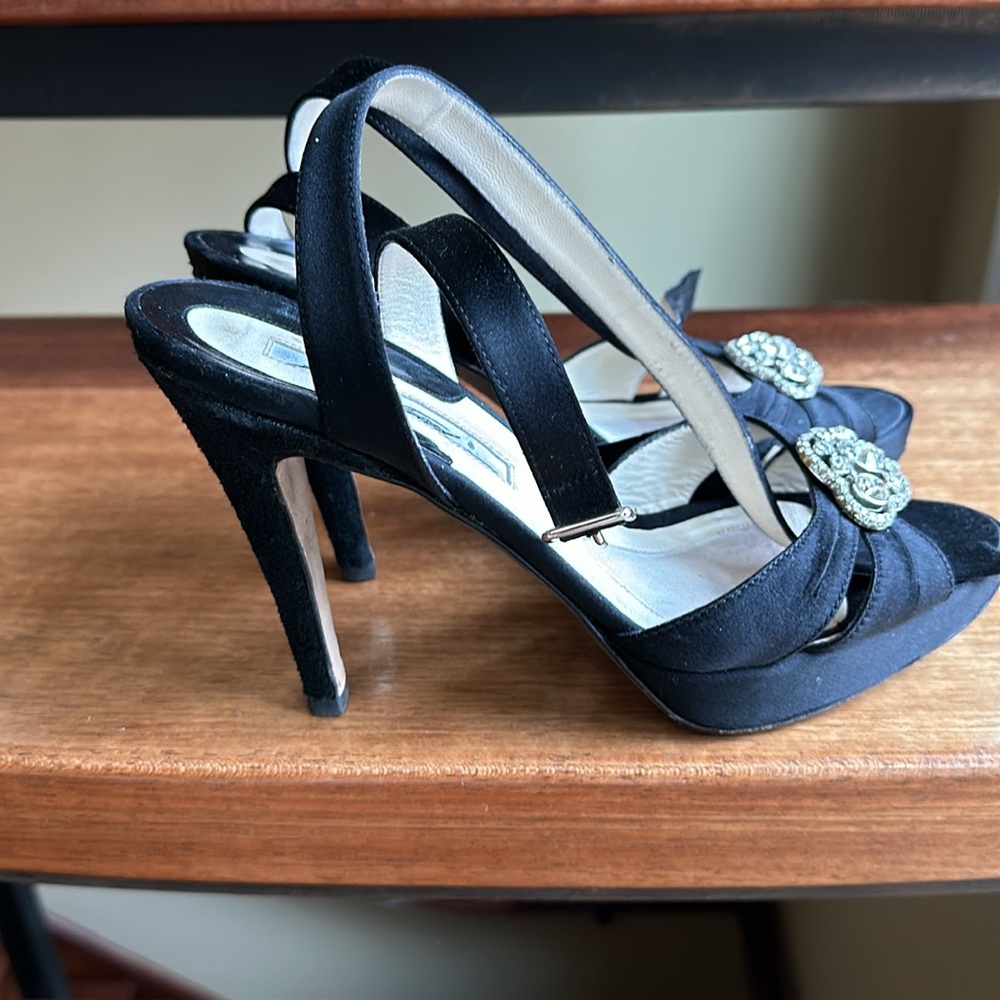 Brian Atwood Elegant Black Heels with Rhinestone Embellishment